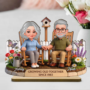 3D Effect Backyard Couple Growing Old Together - Personalized Wooden Plaque - Anniversary, Valentine's Day Gift For Couple