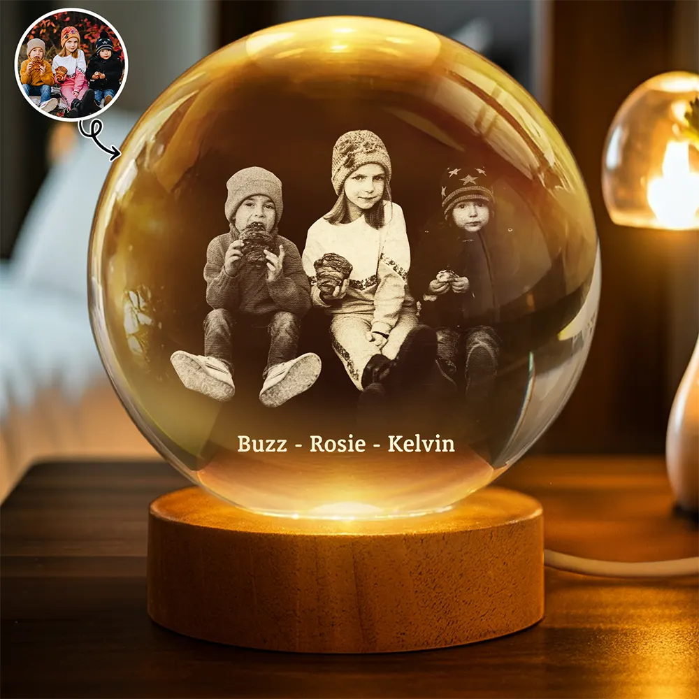 Custom Family Friends Pets Photo - Personalized Crystal Ball LED Night Light - Memorial Gift For Family