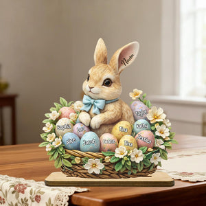 Custom Easter Bunny Wooden Plaque for Grandma, Personalized Egg Basket with Grandkids Names, Easter Gift for Family, Spring Easter Decor