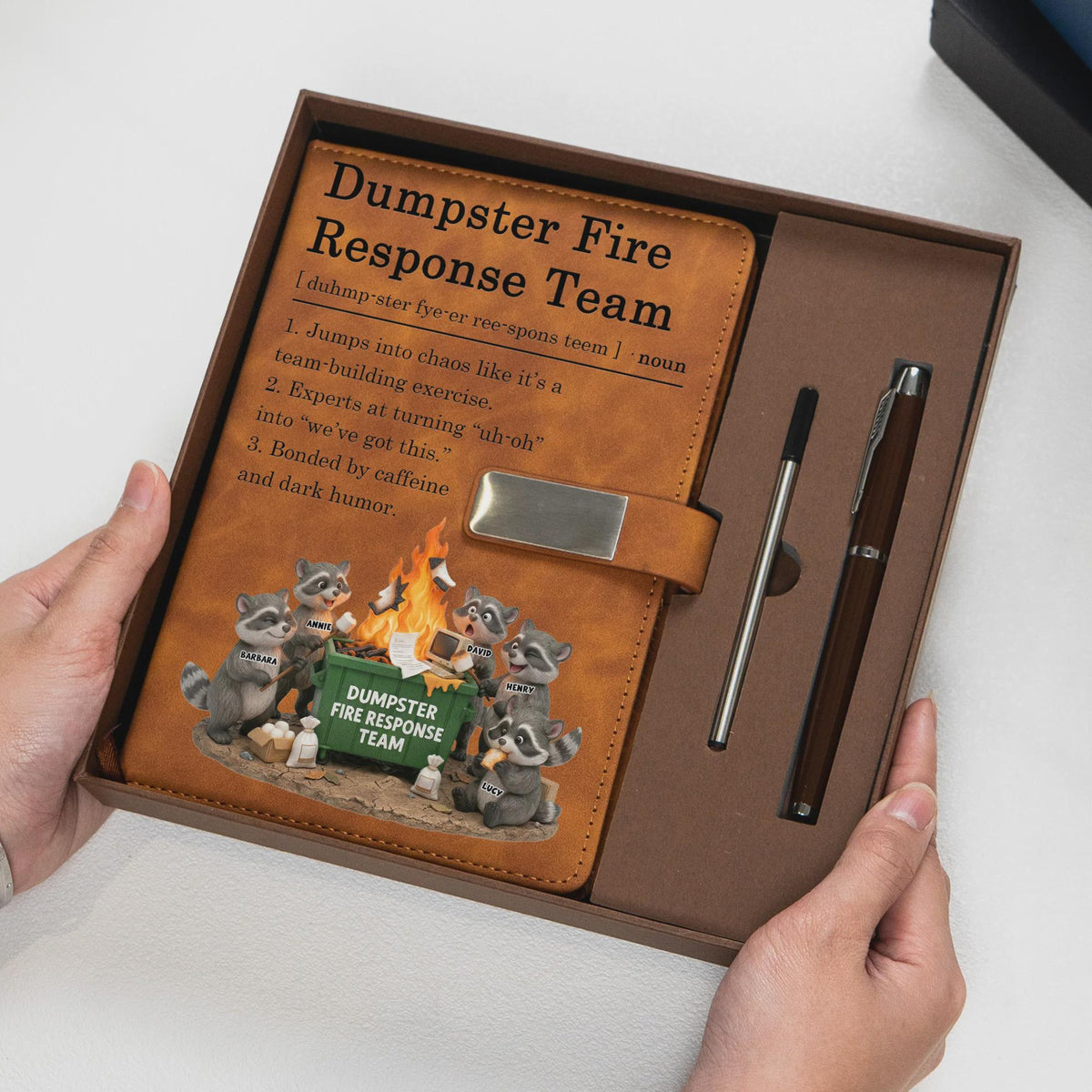 Dumpster On Fire Response Team Funny Gift For Coworker Personalized Notebook Set, Work Bestie Office Humor Journal, Boss Manager Gag Gift