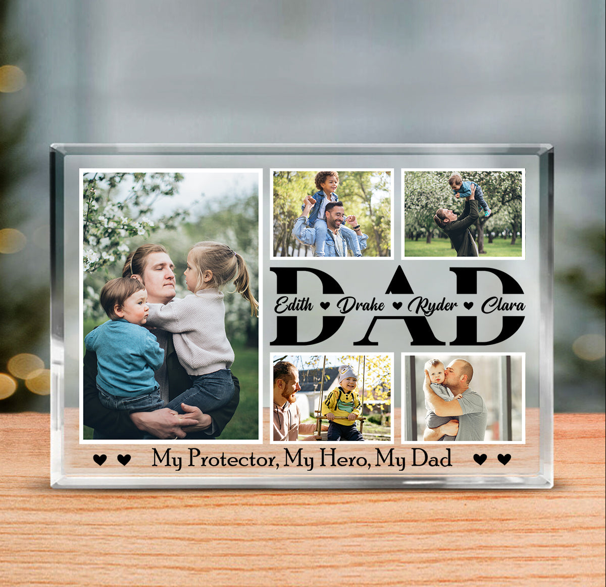 My Protector My Hero My Dad - Personalized Photo Acrylic Plaque - Father s Day Gifts, Daddy Birthday Gifts From Kids