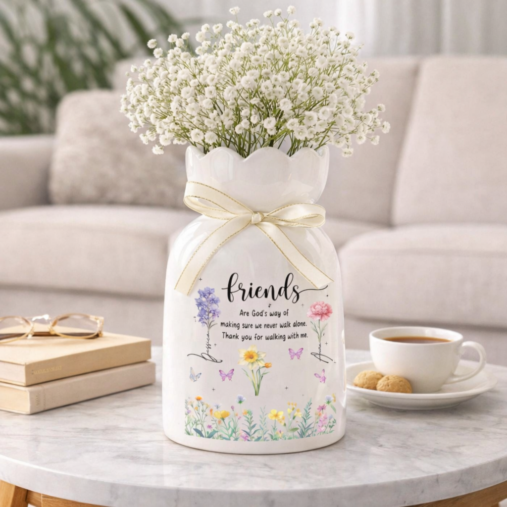 Personalized Best Friends Flower Vase, Besties Birth Month Ceramic Flower Vase, Soul Sisters Gift, BFF Friendship Decor Gifts