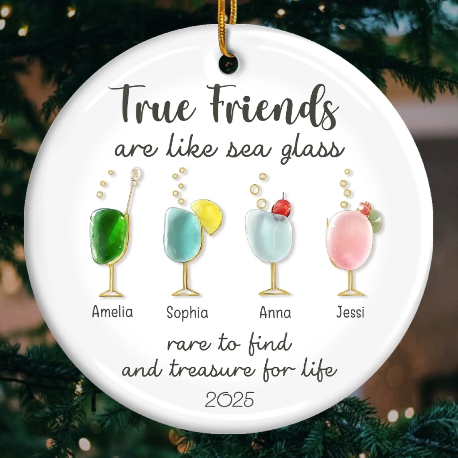 True Friends Are Like Sea Glass Cocktails - Personalized Ornament - Christmas Gift For Sisters, Besties, Friends