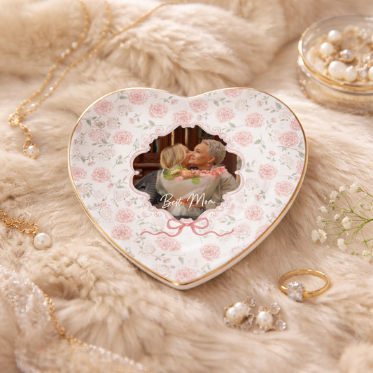 Mom's Photo Ring Dish, Personalized Photo Ring Holder for Best Mom, Mothers Day Jewelry Dish, Birthday Keepsake for Mom