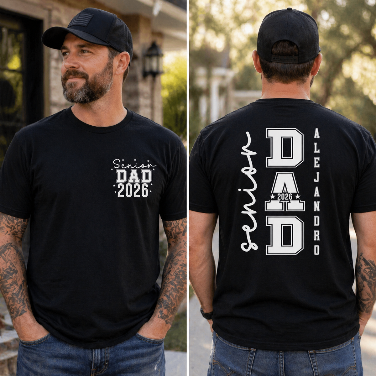 Senior Dad 2026 Double-Sided Shirt, Custom Name Graduation T-Shirt for Proud Fathers