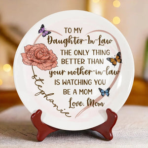 To My Daughter Watching You Being A Mom Heart & Butterflies - Personalized Ceramic Plate - Gift For Daughter, Birthday Gift, Mother's Day Gift