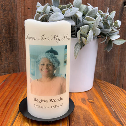 In Loving Memory Custom Photo - Custom LED Flameless Candle - Sympathy Gift for Loss of Loved One Gift