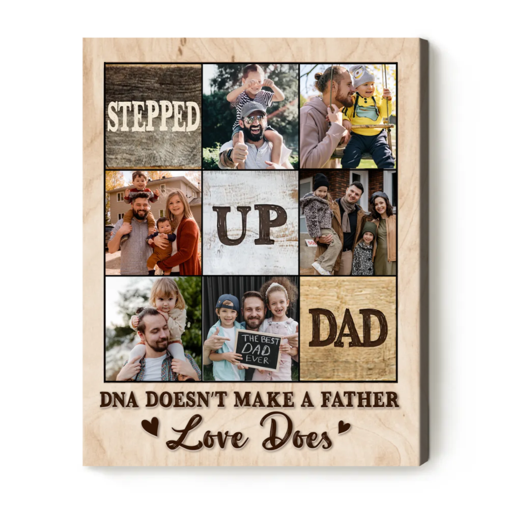 Personalized Stepped Up Dad Photo Canvas, Father's Day Gift For Step Dad, Stepped Up Dad Gifts