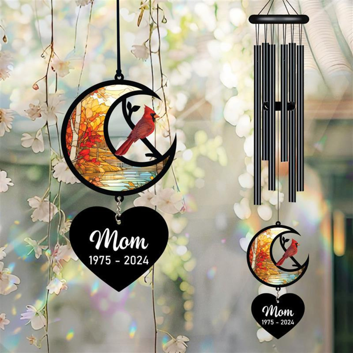 Personalized Memorial Wind Chime, Red Bird Wind Chime, Cardinal Bird Suncatcher Wind Chime, In Loving Memory, Family Gift, Love Family