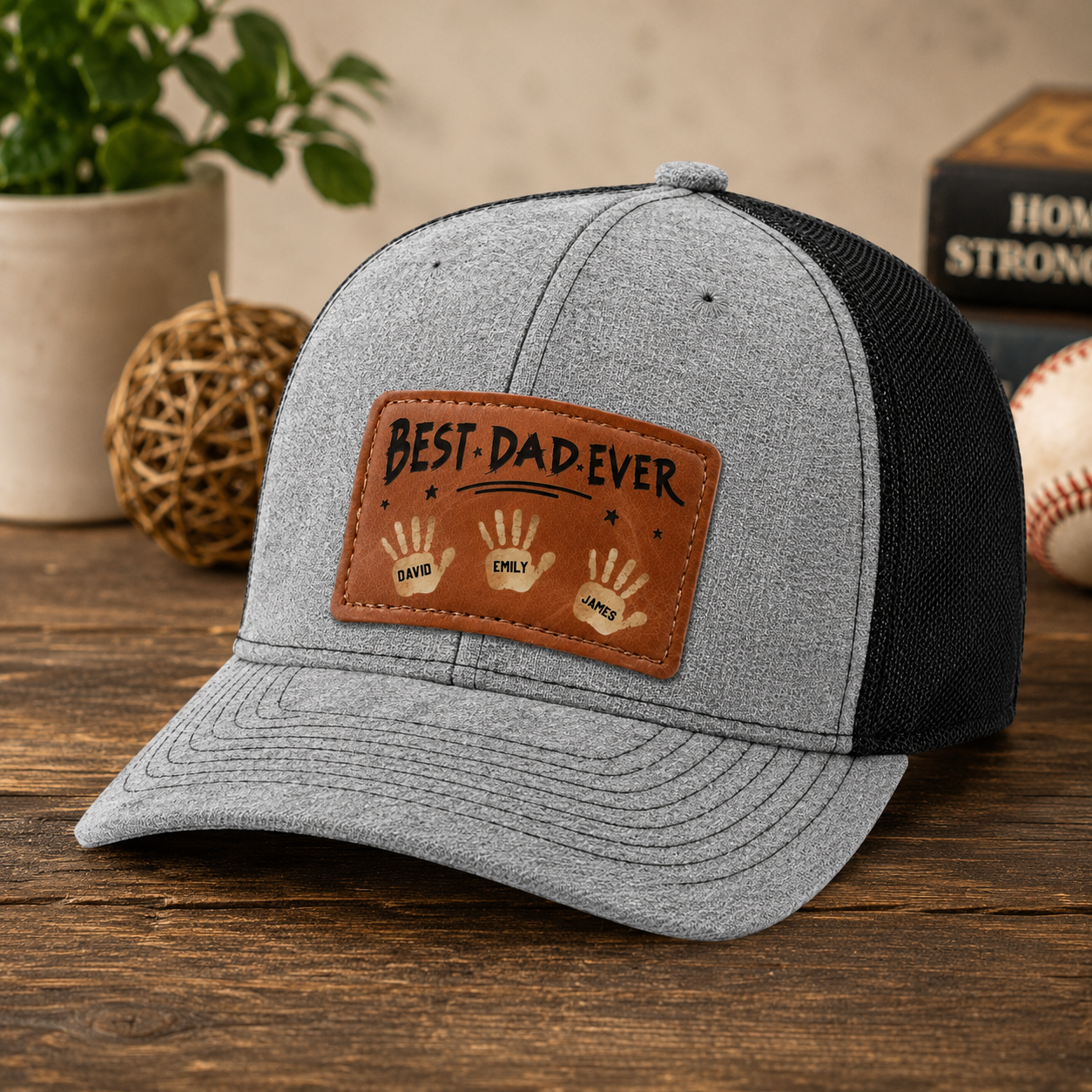 Best Dad Ever Hands Down - Personalized Leather Label Net Hat - Gift For Dad, Grandpa, Father's Day Gift