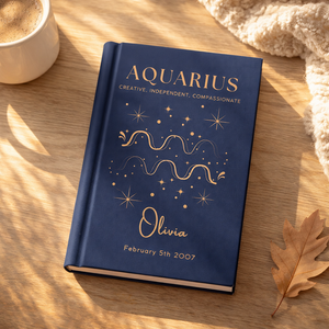 Aquarius Zodiac Journal-Personalized Name & Birthdate, Custom Astrology Notebook Gift for Her, Aquarius Birthday Gift Idea, Birthday Book
