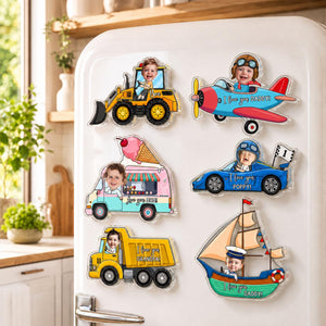 Personalized Kid Ride on Vehicle Fridge Magnet: Custom Baby Face Car Magnet, Best Gift for Dad, Mom, Gradma, Grandpa