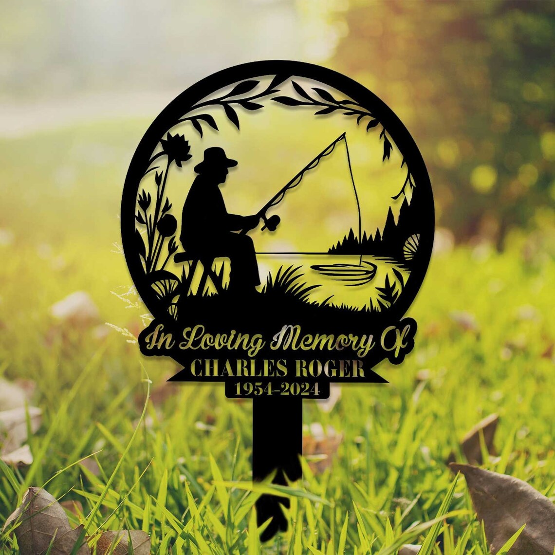 Custom Fishing Memorial Sign, Fisherman Memorial Gift, Grave Marker, Fishing Lover Gift, Sympathy Sign, Remembrance Stake, Dad Loss Gift