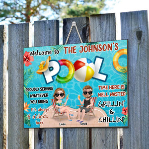 Welcome To Our Pool - Personalized Wood Sign - Gift For Couple, Gift For Family