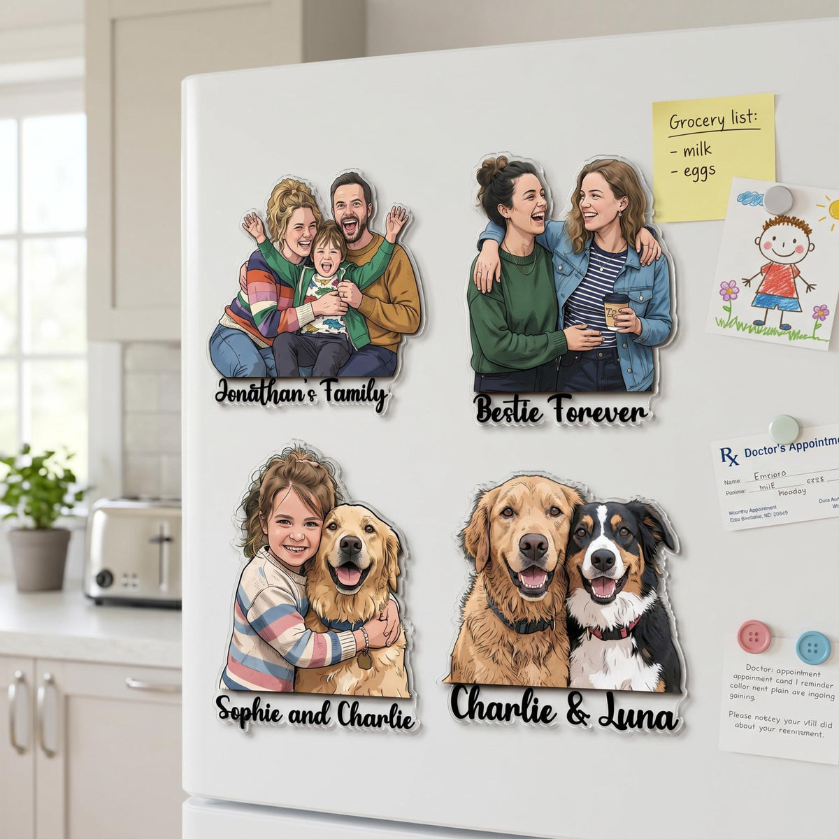 Custom Portrait From Photo Fridge Magnet, Dad And Kids Magnet, Fathers Day Gift For Dad Grandpa, Gift For Husband, New Dad Gift, Family Keepsake