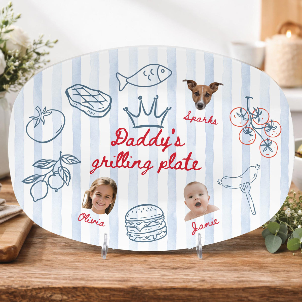 Personalized Dad Grilling Plate with Kids Faces, Funny Fathers Day Gift for Grill Master, BBQ Photo Platter from Kids for Daddy