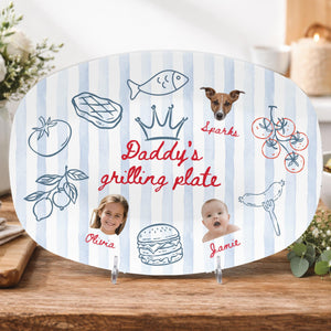 Personalized Dad Grilling Plate with Kids Faces, Funny Fathers Day Gift for Grill Master, BBQ Photo Platter from Kids for Daddy