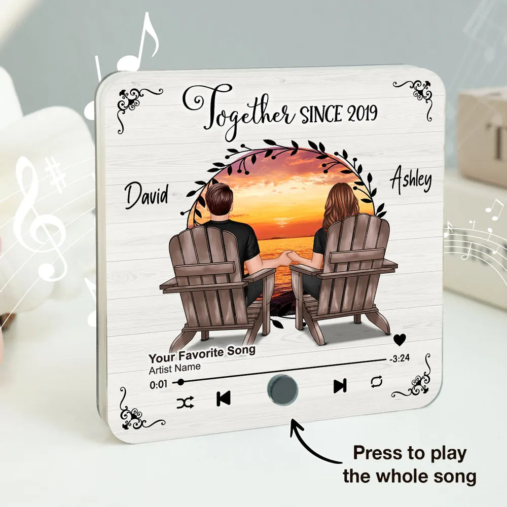 Couple Sitting Peaceful Window Landscape - Personalized Music Magnet - Valentine's Day Gift For Couple