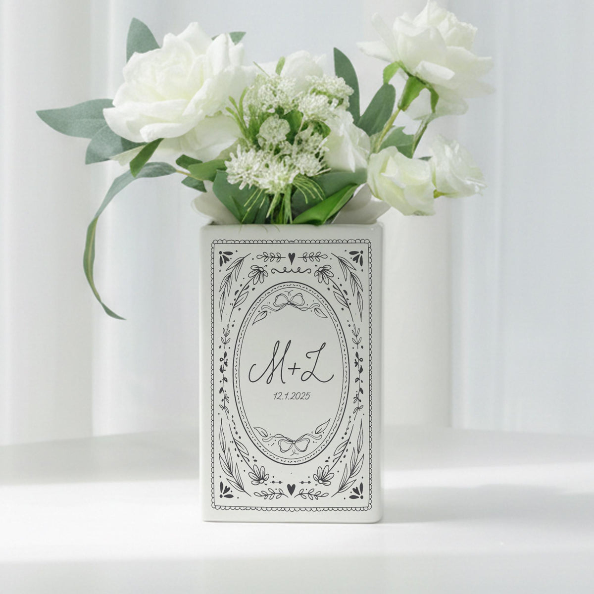 Custom Couple Initials Vase, Personalized Book Vase, Bookshelf Decor, Reading Room Flower Pot, Ceramic Book Flower Vase, Toile De Jouy Decor