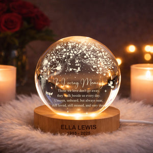 Custom Memorial Crystal Ball LED Light Lamp Mom Loss Gifts, Dad Remembrance, Loss of Father Gift, Sympathy Keepsake