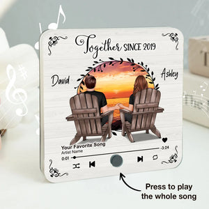 Couple Sitting Peaceful Window Landscape - Personalized Music Magnet - Valentine's Day Gift For Couple