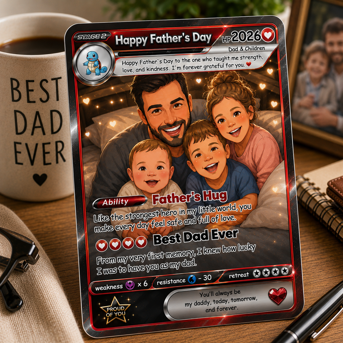 Personalized Father's Day Trading Card Custom Dad & Kids Anime Card Gift | Best Dad Ever Keepsake