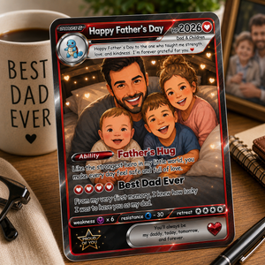 Personalized Father's Day Trading Card Custom Dad & Kids Anime Card Gift | Best Dad Ever Keepsake
