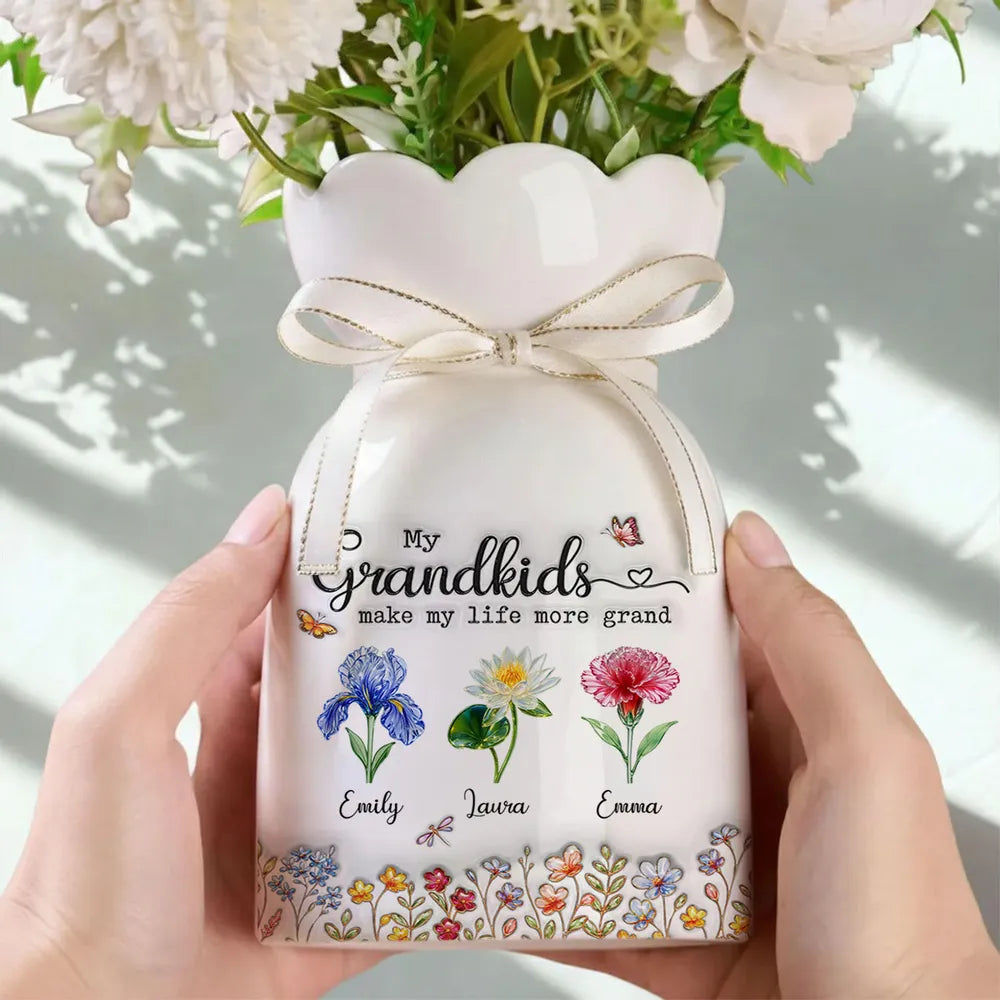 My Grandkids Make My Life More Grand - Personalized Bloom Vase - Gift For Grandmother, Mother's Day Gift, Birthday Gift