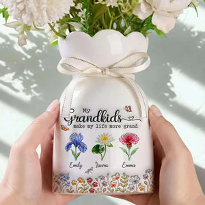 My Grandkids Make My Life More Grand - Personalized Bloom Vase - Gift For Grandmother, Mother's Day Gift, Birthday Gift