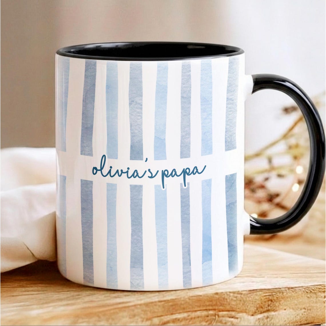 Dad Mug: Custom Striped Kids Names Coffee Cup, Father's Day Mug Gift for Daddy, First Time Dad Gifts