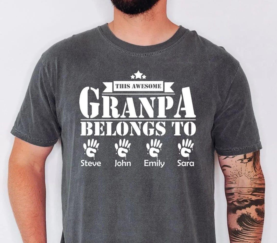 Comfort Colors Grandpa Shirt Personalized, This Awesome Grandpa Belongs To Custom Names Shirt, Gift For Grandpa Fathers Day Shirt,Grandkids