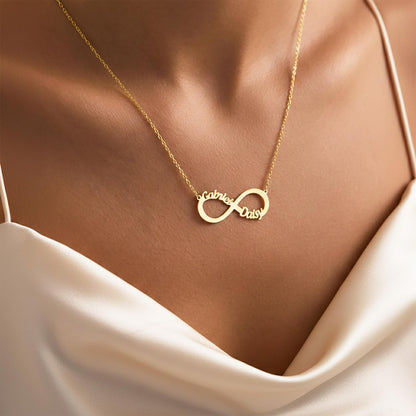Infinity Name Necklace, Couples Pendant, Anniversary Jewelry for Her, Mothers Day Necklace, Mom Daughter Name Pendant