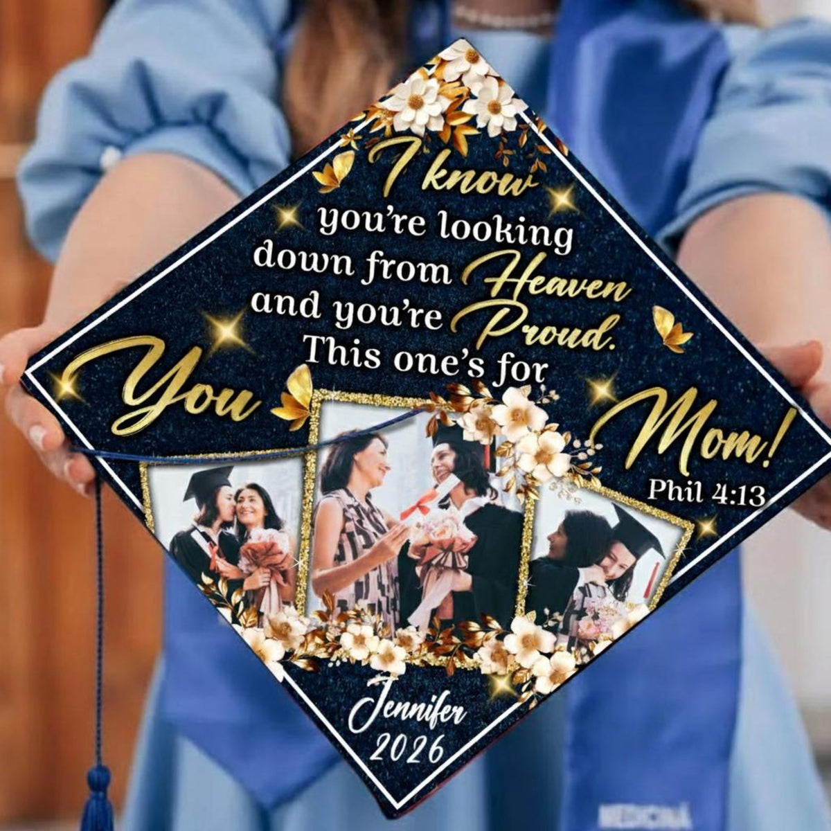 Custom Photo Mom Memorial Graduation Cap Topper, This is For You Mom Grad Cap