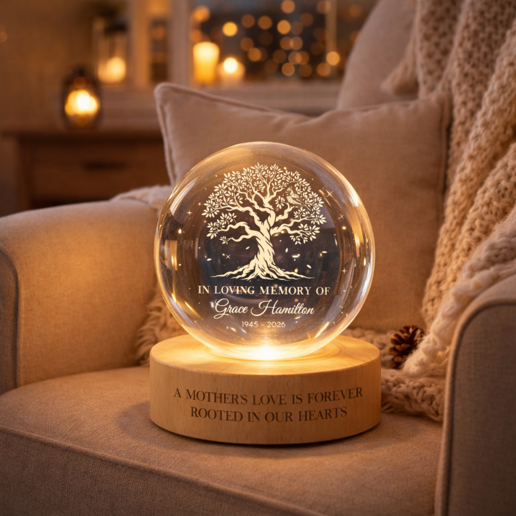 Custom Memorial Ball Night Light, Memorial Tree of Life Crystal Ball, Loss of Mom, Sympathy Gifts, Remembrance,In Loving Memory, Mom Loss