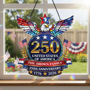 Personalized American Eagle Suncatcher, USA 250th Anniversary Decor, Custom Family Name Patriotic Art