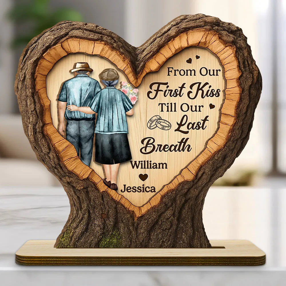 From Our First Kiss Till Our Last Breath - Personalized Wooden Plaque - Anniversary Gift For Couple, Valentine's Day Gift