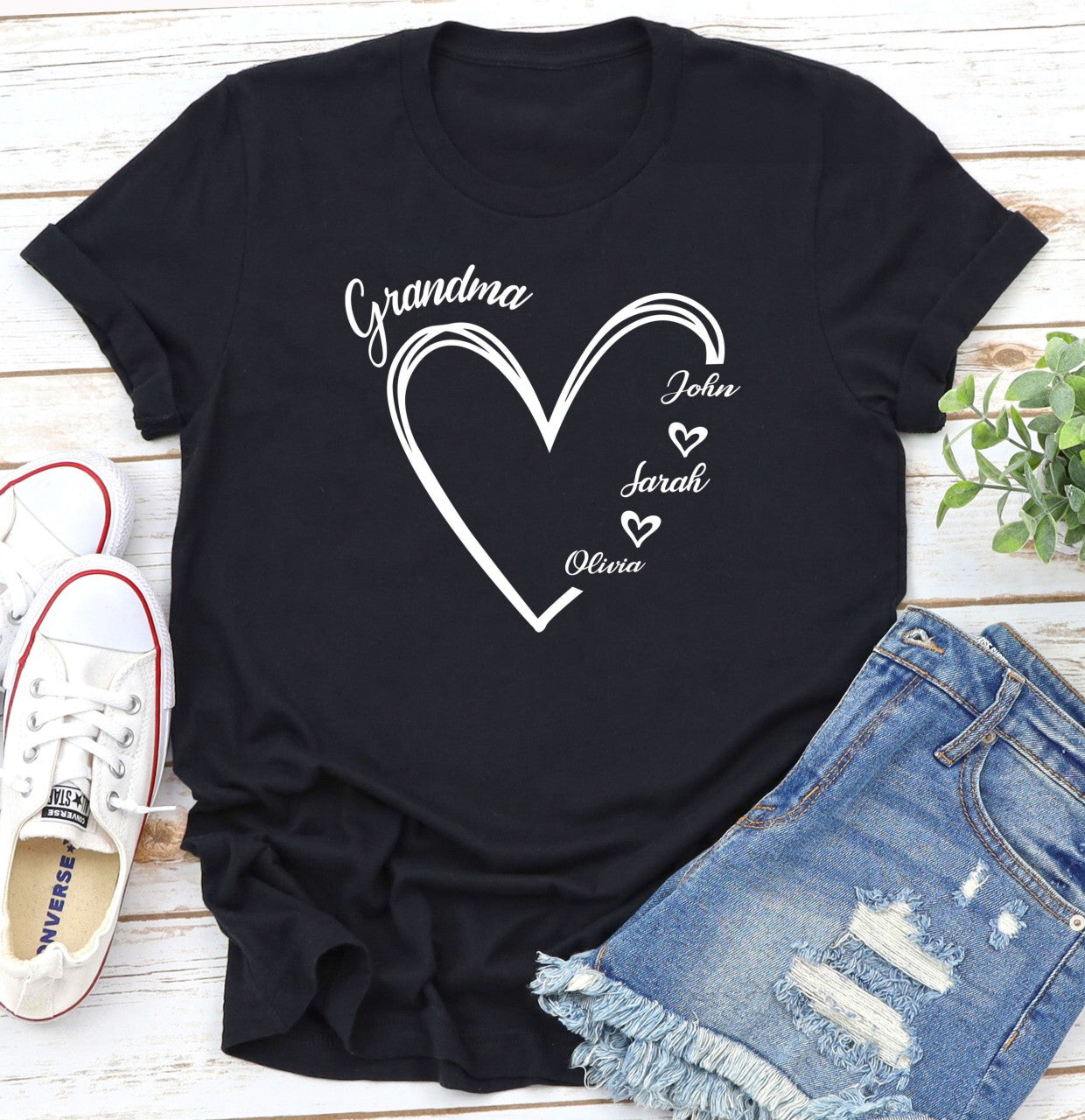 Custom Grandma Heart Shirt, Grandkids Name Shirt, Gift For Grandma, Nana Shirt