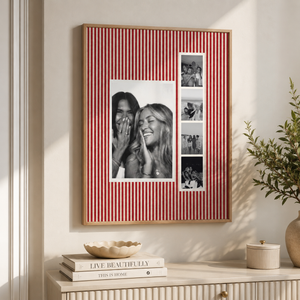 Custom Photo Collage Bestie Gift, Personalized Multi Photo Print, Red Striped Wall Art, Best Friend Gift