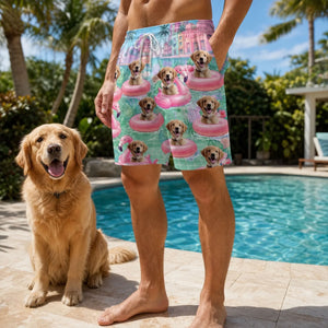 Custom Photo Tropical Hawaiian Aloha Men Beach Shorts - Personalized Summer Vacation And Travel Gifts For Dog Cat Lovers