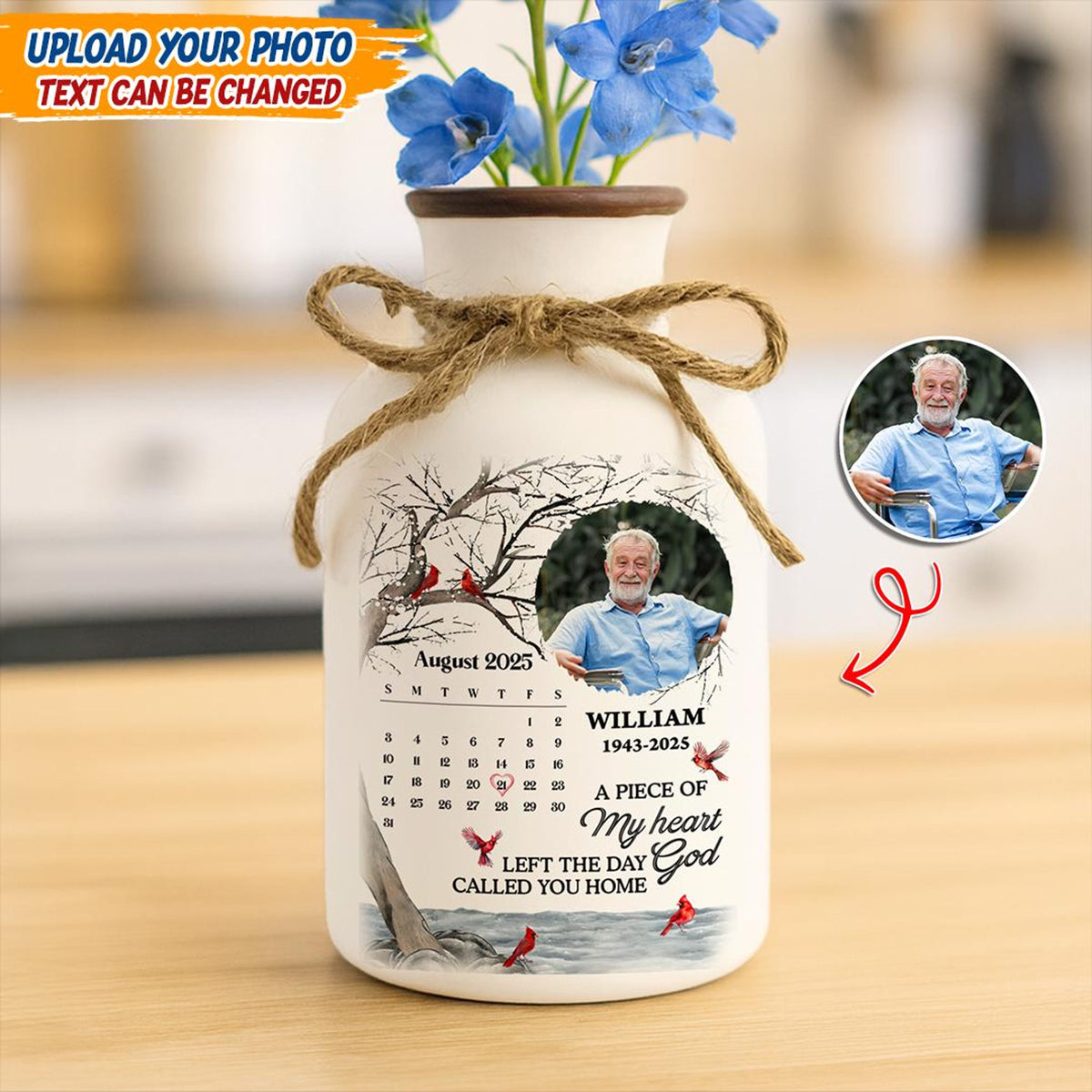 Custom Memorial Vase, Sympathy Gift, Personalized Photo Vase, Remembrance Gift for Loss of Loved One, In Loving Memory, Grief Gift