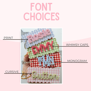 Gingham Acrylic Name Keychain: Custom Name Bag Tag