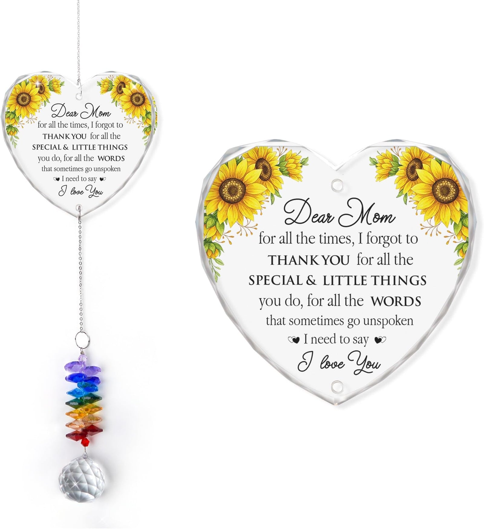 Dear Mom I Love You All The Time Ornament, Crystal Heart Ornament Appreciation Gift, Christmas Hainging Decor
