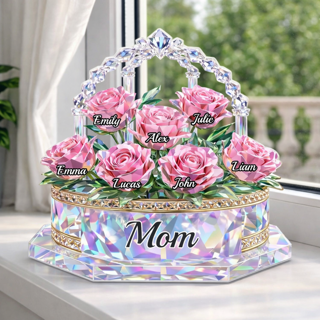 Mother's Rose Bouquet - Personalized Shape Acrylic Block - Gift For Mom, Grandma, Mother's Day Gift