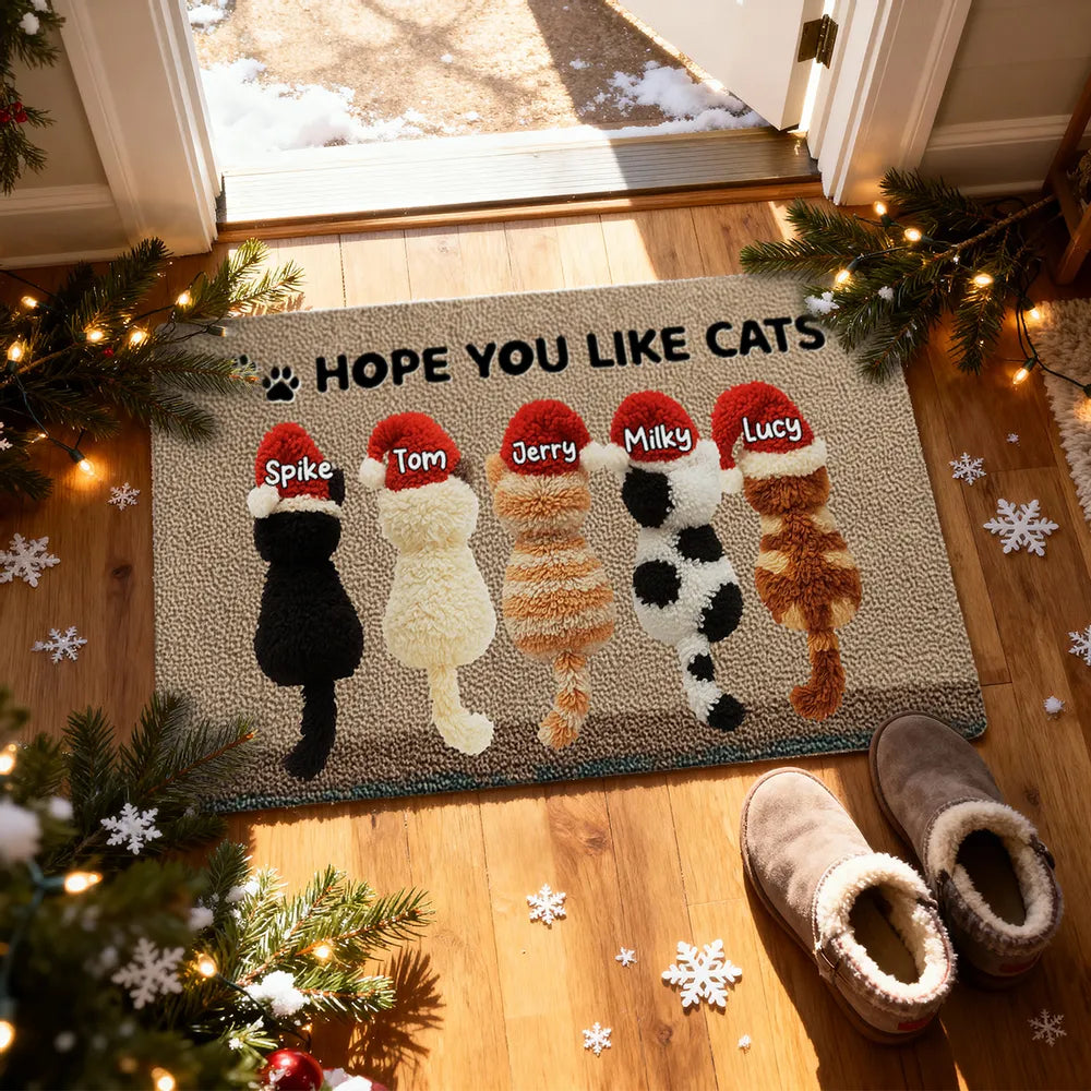 Hope You Like Cats Faux Yarn Effect - Personalized Doormat - Christmas Decor for Cat Lovers, Gift For Family