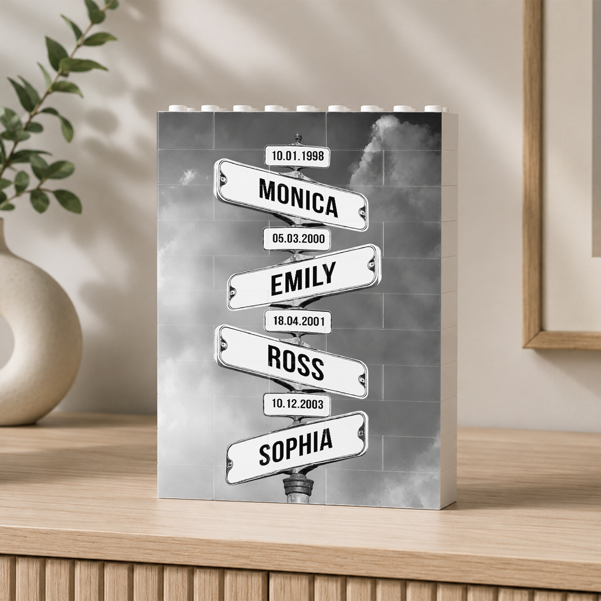 Personalized Family Names Date of Birth Vintage Street Sign - Personalized Shaped Building Brick Blocks