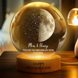 Custom Moon Phase & Star Map by Date Engraved Wooden Base - Personalized Crystal Ball LED Night Light - Gift for Mom, Mother's Day Gift