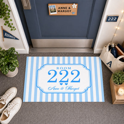 Personalized Striped Room Number Doormat - Gifts For Girls, Roomate