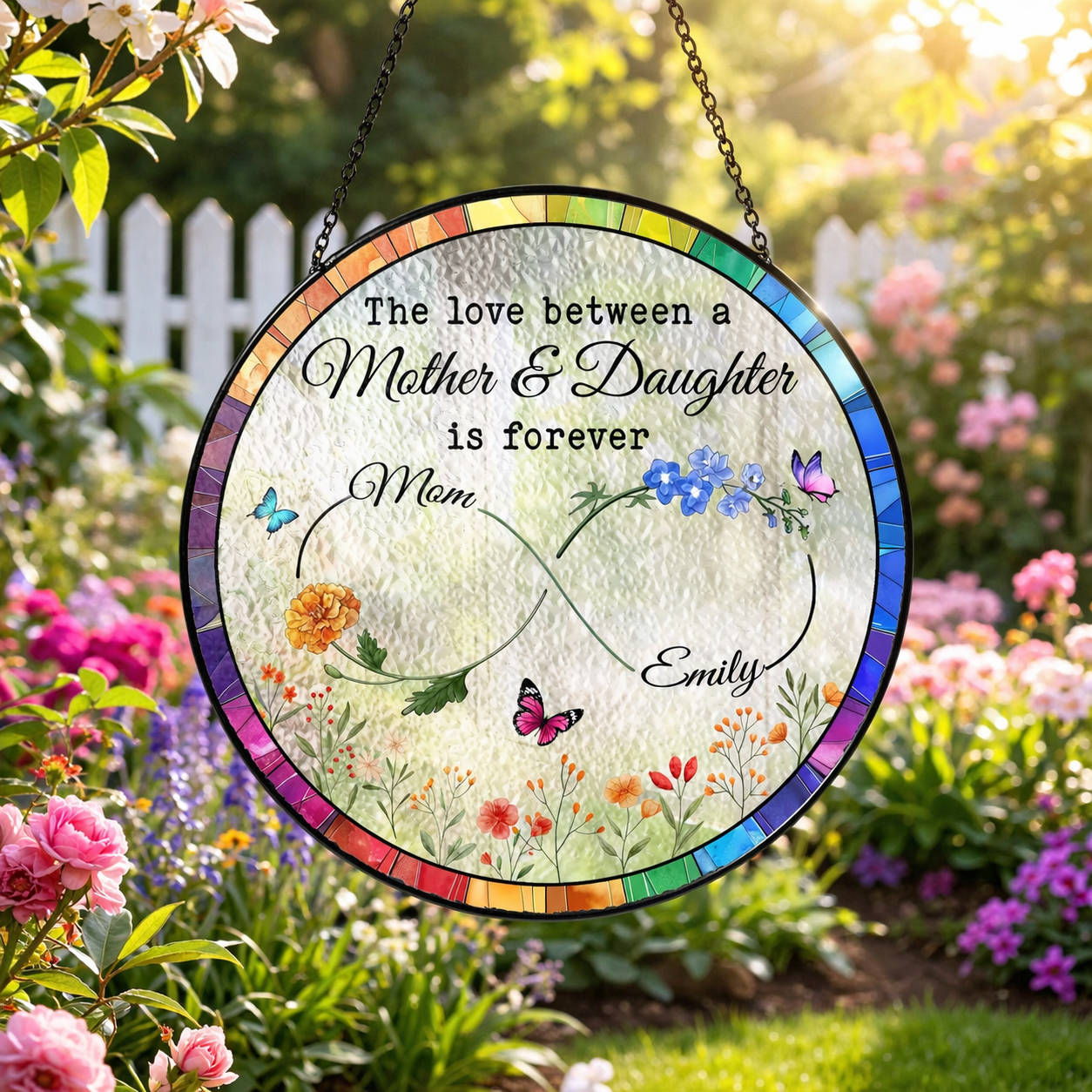 The Love Between Mother and Daughter is Forever Suncatcher Stained Glass, Mom Daughter Gift, Daughter Mother Gift, Mothers Day Gift for Mom from Daughter
