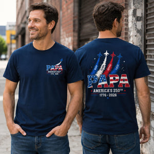 Custom Papa America 250 Shirt, Fighter Jet Kids Names Tee, Patriotic Grandpa Gift, 4th of July Dad Top, 1776 to 2026 USA, Veteran Father