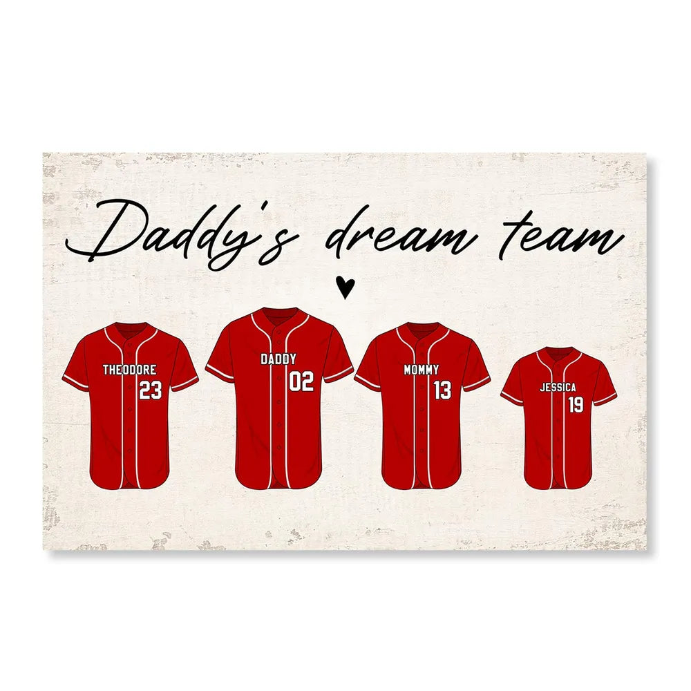Daddy's Baseball Team - Personalized Canvas - Gift For Father, Baseball Dad Gift